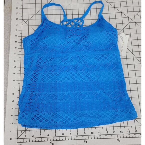 NWT Island Escape 8 Blue High Neck Crochet Lace Add a Size Tankini 86822 - Picture 2 of 3